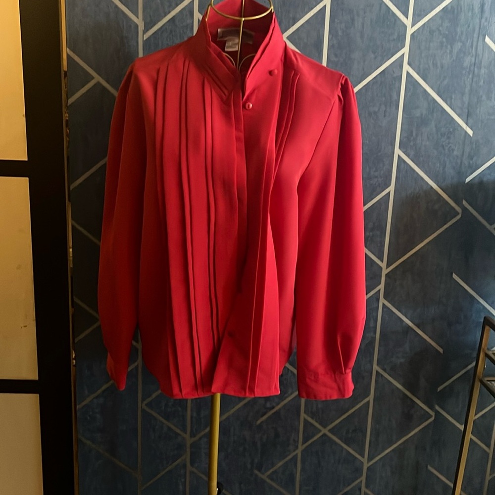 Vintage Yves St. Clair Pleated Red Blouse
